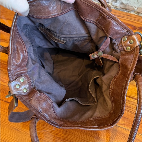 Monserat de Lucca Benecio XL Leather Strip Design Tote Bag Double Rolled Handles - Picture 5 of 8